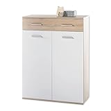 MANOLO 2 Schuhschrank Weiß, Eiche Sonoma Optik - Praktische Schuhkommode zur platzsparenden Aufbewahrung von Schuhen - 90 x 118 x 35 cm (B/H/T)