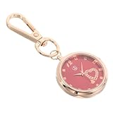 Healvian Retro Damen Taschenuhr Schlüsselanhänger mit geräuschlosem Quarzwerk Modischer Clip Anhänger für Studentinnen Leichte rote Fob Uhr Praktisches und geräuschloses Accessoire