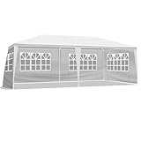 Pavillon 3x6m Gartenlaube Wasserdichtes Partyzelt mit 4 Seitenteilen UV-Wänden Weißer Pavillon Dicke PE-Plane für Hochzeitsfeiern Gewerbliche Aktivitäten