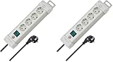 Brennenstuhl Premium-Line Steckdosenleiste 4-Fach (Mehrfachsteckdose mit Schalter und 1,8m Kabel - 45° Anordnung der Steckdosen, Made in Germany) grau (Packung mit 2)