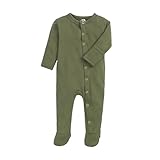 Baby-Schlafanzug mit Füßen und Fäustlingen, Unisex-Strampelanzug mit Druckknöpfen, Schlafen und Spielen, 0–12 Monate (Green, 0-3 Months)