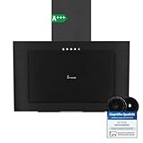 KKT KOLBE A+++ Dunstabzugshaube 60 cm | Umluft Abluft | Kopffrei | Wandhaube | Schwarz Stahl | LED-Beleuchtung | 3 Gebläsestufen | inkl Aktivkohlefilter | VTH6004S