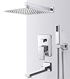 Generisch Shower System, 16-Zoll-Wandmontage-Badezimmer-Regen-Wasserfall-Duscharmaturen-Set, verdecktes Chrom-Duschsystem, Badewanne, Dusche, Mischbatterie