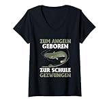 Damen Zum Angeln geboren zur Schule gezwungen, Wels Angler T-Shirt mit V-Ausschnitt