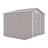 HATTORO S200 XXL Metall Gerätehaus 277x191x192cm Geräteschuppen Garten Schuppen Gartenhaus Satteldach (Hellgrau)