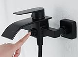 Kelleria Badewannenarmatur - Wasserfall Design Wasserhahn Badewanne, Messing Mischbatterie mit Druckschalter für Wanne und Dusche Einhebelmischer, Infache Montage Inkl Zubehö, Schwarz