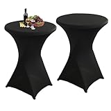 Frogetu 2 Stück Stretch Stehtisch Hussen,Stretch Hussen Stehtische 80 x 110 cm,Spandex Stretch Tischhussen,Elegante Waschbare Tischdecke,für Bar Geburtstagsfeier Hochzeit Bistrotische (Schwarz)