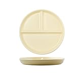 Hoshisea Geteilter Speiseteller Aus Keramik, Geteilte Diät Teller, Snackteller, Geteilter Teller Aus Keramik, Teller mit Unterteilung, für Erwachsene, Kinder, Picknick, Abendessen(Cremiges Gelb)