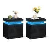 TUKAILAI 2X Nachttisch mit RGB Led Licht 2 Schubladen Nachtschrank Holz Beistelltisch Organizer Einheit Nachtkonsole Nachtkommode für Schlafzimmer Wohnzimmer Schwarz