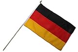 Fahne Flagge 'Deutschland' 30x45cm doppelt umsäumt mit 60cm Holzstab Handfahne Stockflagge Banner Fan Sport