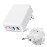 USB C Ladegerät, Insgesamt 40W Flache USB Mehrfach Schnellladegerät, 4-Port Multi USB Netzteil, Kompatibel mit iPhone 12/13/14/15/16 Pro Max, Galaxy S23/S22/Note 10, Reiseladegerät mit EU, US