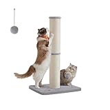 Feandrea Kratzbaum, 85 cm hoch, Kratzsäule XL, 13 cm Dicker Stamm, Katzenbaum, Kratzstamm für mittelgroße und große Katzen, Sisalstamm, mit Plüschball und Glocke, Taubengrau PCA041G01