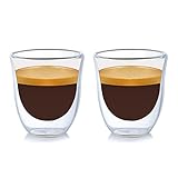 Doppelwandige Espresso-Gläser, 2x70ml, Mokkatassen, Thermo-Gläser, Isolierte Espresso-Gläser Set, für Espresso, Tee, Eistee, Cocktails geeignet, Whiskey