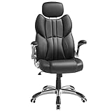 SONGMICS Bürostuhl, ergonomischer Drehstuhl, mit klappbaren Armlehnen, Nylon-Sternfuß, Tragfähigkeit 150 kg, schwarz OBG65BK