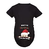JOYU Baby's 1st Christmas Damen Umstands-Top, Frohe Weihnachten, lustiger Druck, seitlich gerüscht, Schwangerschafts-T-Shirt, Schwarz, kurze Ärmel, XL