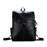 Mode Pu Leder Rucksack Frauen Einfarbig Rucksack Unisex Rucksack Weibliche Frauen Laptop Rucksack(Black)