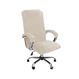 Samt-Plüsch-Bezug für Computer-Bürostuhl, mit Armlehne, einfarbig, Spandex, abnehmbar, dehnbar, Universal-Schreibtischstuhlhussen (kein Stuhl), Beige, XL