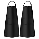 Cheerhom 2 Stück Kochschürze Herren, Grillschürze für Männer und Frauen, Schwarz Schürze mit 2 Taschen, Latzschürze Herren Damen mit Verstellbarem Nackenband für Küche Kochen, Restaurant, Café