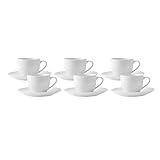 Karaca New Bone Espressotassen für 6 Personen, 80ml, Weiß, 6x Espressotasse und 6x Untertasse, Robuste Mokkatasse, Dicker Trinkrand, Espressotassen, Neuer Knochen