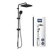 GROHE Vitalio 250, Duschset ohne Armatur, wassersparend, 8l pro Min (Regendusche für vorhandene Duscharmaturen, Duschkopf 2 Strahlarten, Duschstange 74cm, Duschsystem), eckig, schwarz, 266982431