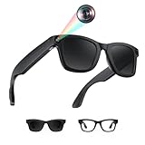 AI Smart Brille Glasses mit Kamera und Mikrofon Kopfhörer Videobrille Kamerabrille Smart Glasses mit Mini Kleine Kamera Intelligent Brille Fahrrad für Damen Herren Sonnenbrille mit Lautsprecher