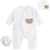 Baby Bodys Neugeborene Clothes, 100% Baumwolle Weich Langarm Babystrampler Neugeborene mit Hut für Jungen und Mädchen, Unisex Bequem Strampler Baby Kleidung Neugeborenen Jungen Mädchen 1-3 Monate
