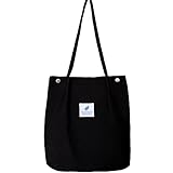 KEYRI Groß Umhängetasche Cord Tasche Damen Shopper Tote Bag Kord Handtasche Schultertaschen Ultraleicht Umhängetasche Einkauftasche Fashion Stofftasche für Alltag Arbeit Büro Schule Reisen (Schwarz)