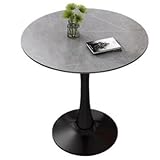 Moderner Esstisch aus Marmor mit Metallsockel für Zuhause, Esszimmer oder Café, runder Küchentisch für Freizeit der Mitte des Jahrhunderts (Größe: 80 cm, Farbe: Grau)