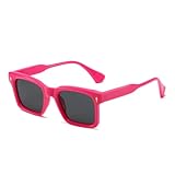JUJNTNT Modische Sonnenbrille mit quadratischen Nieten für Herren in Bonbonfarben, UV400-Schutz, trendiger Rahmen für Damen mit klaren Gläsern (Rosa, Rosa, Grau)