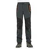 Wasserdichte Wanderhose Herren, Fleecehose für Herren Wanderhose Softshellhose Thermohose Elastische Taille Hose mit Reißverschlusstaschen Outdoorhose Winterhose, grau, 4X-Large