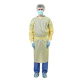 Medtecs Einweg-Kittel, PPSB + PE, medizinisches Isolations-Kittel, schützende persönliche ISO-Abdeckung, AAMI Level 4, flüssigkeitsbeständig, langlebig, bequem für Unisex-Erwachsene, Gelb, 10 Stück