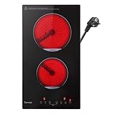 Topwish Glaskeramikkochfeld, 2 Zonen Keramikkochfeld, Elektroherd, integriertes elektrisches Kochfeld, Einbaukochfeld mit 9 Stufen, Kindersicherung, Touchsteuerung, Restwärmeanzeige, Timer, 29 * 52cm