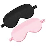 2 Stück Seiden Schlafmaske, Weiche Augenbinde mit verstellbarem Riemen Satin Verdunkelungs Augenmaske Augenabdeckung Tiefe Ruhe Augen-Schlafschutz für Frauen Männer Spiele Party Nachtreisen Nickerchen