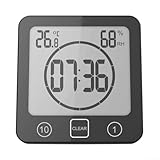 GeRRiT Digitale Badezimmer-Uhr, Dusch-Timer mit Alarm, multifunktional, LCD-Digital, wasserdicht, Wanduhr mit Timer, Temperatur (schwarz)