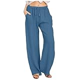 Breite Hosen Taille Lange Kordelzug Casual Leinen Elastische Frauen Bein Solide Baumwolle Hosen Eigenschaften: (Blue L)