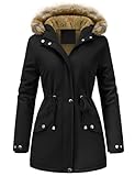 Vijamiy Winterparka Damen Warm Gefüttert Fleece Winterjacke Wasserdicht Wintermantel Winddicht Kapuzenmantel Mit Fell Lange parka(Schwarz,M)