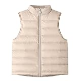 Steppweste für Kinder, gesteppt, mit Reißverschluss, Stehkragen, leicht, ärmellos, für Jungen und Mädchen, gepolstert, warme Daunenweste, beige, 9-10 Years
