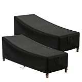 Flymer 2 Stück Sonnenliegen-Abdeckungen, wasserdicht, winddicht, 500D, strapazierfähig, mit Belüftungsschlitzen, Liegestuhlabdeckung für Garten, Outdoor, 205 x 78 x 33/73 cm, Schwarz