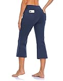MOVE BEYOND Damen Yogahose 3/4 Sommerhose Caprihose Leicht Sporthose Butterweiche Jogginghose mit Taschen, Blau, L