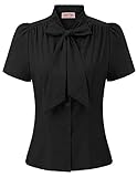Fashion Tops Damen Kurzarm Bluse festlich Vintage Sommer t-Shirt schwarz S BP819-2