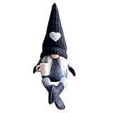 Schwarzer Kaffeezwerg Plüsch Dekoration Geschenk karierte Figur baumelndes Bein Regalsitter Bauernhaus Heimdekoration Valentinstag süße Stricken Liebespuppe ohne Gesicht Kaffeebar Home (B, One Size)