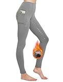 FitsT4 Sports Damen Winterreitleggings Silikon Vollbesatzreithose mit Fleecefutter mit Handytasche und Gürtelschlaufen,Grau,M