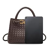 Gewebte Hobo-Taschen für Damen, Tragetasche, gewebtes Leder, Umhängetasche, Umhängetasche, gewebte Handtasche, Kaffee