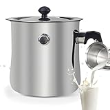 WANDGU Milchtopf Induktion Doppelwandig 1,5 Liter: Edelstahl Milchtopf mit Ausgießer und Glasdeckel, 15 cm Hoher Kochtopf mit Rutschfester Kunststoffgriff für alle Herdarten Geeignet