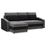 Mebligo - Ecksofa mit Schlaffunktion und Bettkasten Orion, Eckcouch Universelle Seite, Sofa L Form (BxTxH) 231 x 140 x 85 cm, Couch Wohnzimmer, Ecke Sofa, Grau + Schwarz (Mikro 27 + Mikro 15)