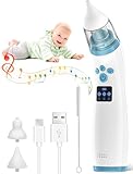 Nasensauger Baby, Nasensauger Baby Elektrisch, Nasensauger Staubsauger Baby mit 3 Saugstärken, 2 Größen Tip und Musik Beruhigender Funktion, für Neugeborene und Kleinkinder,Blau