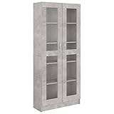 vidaXL Vitrinenschrank Bücherschrank Aktenschrank Büroschrank Vitrine Schrank Bücherregal Standvitrine Betongrau 82,5x30,5x185,5cm Holzwerkstoff