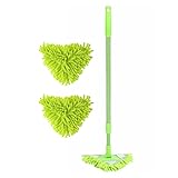 Wedhapy Fußbodenmop 3pcs/Set dreieckig 180 ° Rotationseisenstange Teleskop Chenille Mini Mopp für Wandfenster Auto Küche Badezimmer Grüne Mini Mopfloor Mops Badezimmer Mopp