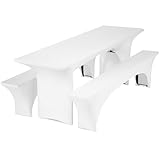 Gräfenstayn® Leopold Stretch - Biertischhussen-Set 3 TLG für Bierzeltgarnitur - 50cm oder 70cm Tischbreite - mit Öko-Tex Siegel Standard 100 : 'Geprüftes Vertrauen 30561 (Weiß, 70x220cm)