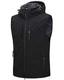 33,000ft Weste Herren Outdoor Wasserdichte Softshell Ärmellose Jacke Bodywarmer Fleece Weste mit Kapuze Full Zip Softshellweste Schwarz 2XL